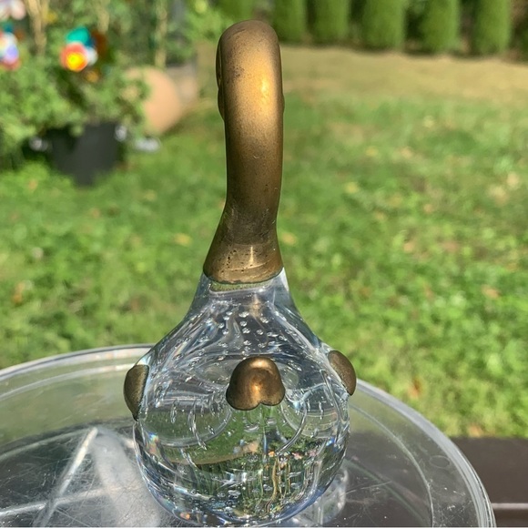 VTG Clear Glass Swan Figurine Paperweight Controlled Bubbles Brass Head Neck 4" - Picture 4 of 13